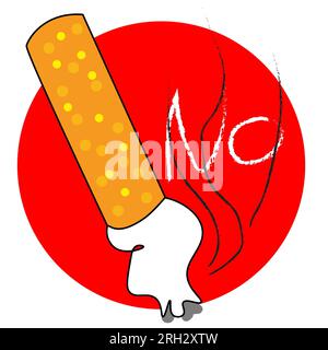 Cartello vietato fumare con un'idea moderna e semplice, cartellino rosso, nessun adesivo per sigarette, illustrazione per sigarette, adatto per aree pubbliche e aziende Foto Stock