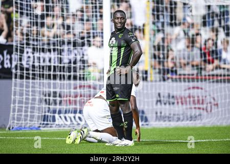 Brugge, Belgio. 13 agosto 2023. Kevin Denkey di Cercle sembra deposto durante una partita di calcio tra Cercle Brugge e KRC Genk, domenica 13 agosto 2023 a Brugge, il giorno 3/30 della prima divisione del campionato belga "Jupiler Pro League" del 2023-2024. BELGA PHOTO TOM GOYVAERTS Credit: Belga News Agency/Alamy Live News Foto Stock