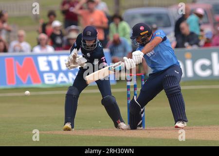 Beckenham, Kent, Regno Unito. 13 agosto 2023. Jack Leaning di Kent mentre Kent affronta il Middlesex nella Metro Bank One Day Cup a Beckenham. Credito: David Rowe/Alamy Live News Foto Stock
