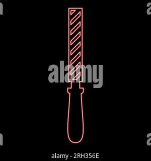 Lima manuale neon strumento raspa colore rosso illustrazione vettoriale immagine luce piatta Illustrazione Vettoriale