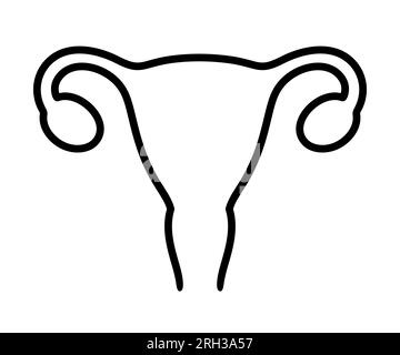 Icona della linea uterina umana. Semplice disegno in bianco e nero della silhouette dell'organo del sistema riproduttivo femminile. Illustrazione vettoriale. Illustrazione Vettoriale