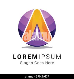 Piano di carta con logo circolare Design Premium Vector, cerchio 3D con piano di carta Illustrazione Vettoriale