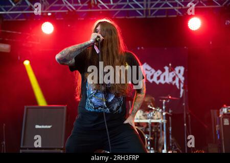 Casket Feeder, si esibisce dal vivo al Bloodstock Open Air Festival 2023, Catton Park, Derbyshire, Regno Unito. Foto: John Lambeth/Alamy Foto Stock