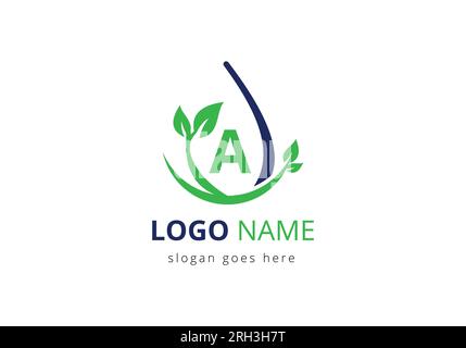 Logo agricolo su Un concetto di lettera. Logo agricoltura e agricoltura. Agribusiness, logo Eco-farm Design modello vettore Illustrazione Vettoriale