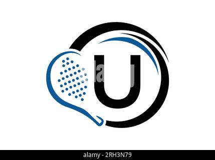 Modello vettoriale di design con logo a U per racchetta a colori. Simbolo del Beach Table Tennis Club. identità aziendale e aziendale Illustrazione Vettoriale