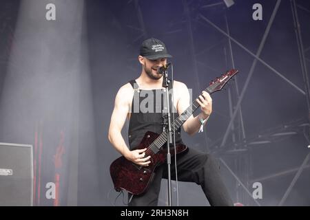 Il gruppo hardcore punk Knocked Loose con sede in Kentucky si esibisce al Bloodsotck Open Air Festival, agosto 2023. Foto: John Lambeth/Alamy Foto Stock