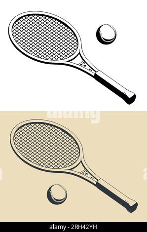 Illustrazioni vettoriali stilizzate di racchetta e palla da tennis Illustrazione Vettoriale