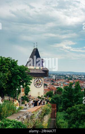 Torre dell'orologio Grazer Uhrturm a Graz, Austria. Foto Stock