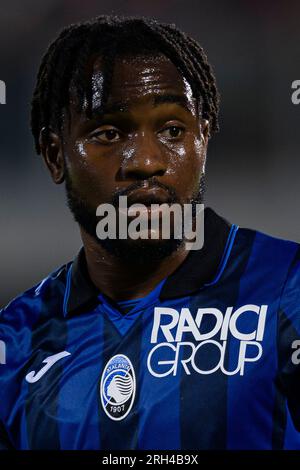 L'Ademola Lookman dell'Atalanta BC guarda durante l'amichevole partita di calcio tra la Juventus FC e l'Atalanta BC. Foto Stock