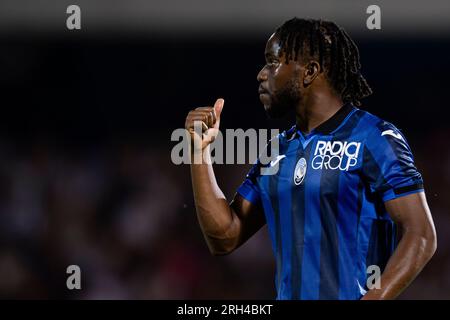 Ademola Lookman dell'Atalanta BC gesti durante l'amichevole partita di calcio tra la Juventus FC e l'Atalanta BC. Foto Stock