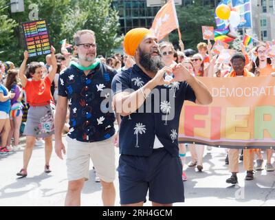 Jagmeet Singh, leader del partito NDP partecipa alla Montreal Pride Parade. 13 agosto 2023. Montreal, Quebec, Canada Foto Stock