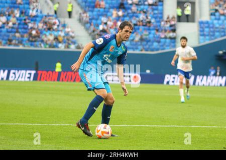 San Pietroburgo, Russia. 13 agosto 2023. Mario Fernandes (6) di Zenit visto durante la partita di calcio della Premier League russa tra Zenit San Pietroburgo e Fakel Voronezh alla Gazprom Arena. Zenit 2:0 Fakel. Credito: SOPA Images Limited/Alamy Live News Foto Stock