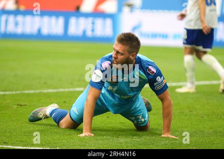 San Pietroburgo, Russia. 13 agosto 2023. Ivan Sergeev (33) di Zenit visto durante la partita di calcio della Premier League russa tra Zenit San Pietroburgo e Fakel Voronezh alla Gazprom Arena. Zenit 2:0 Fakel. (Foto di Maksim Konstantinov/SOPA Images/Sipa USA) credito: SIPA USA/Alamy Live News Foto Stock