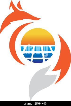 logo solar energy fox. combinazione di logo realizzata in energia solare e logo fox, modello logo. Illustrazione Vettoriale