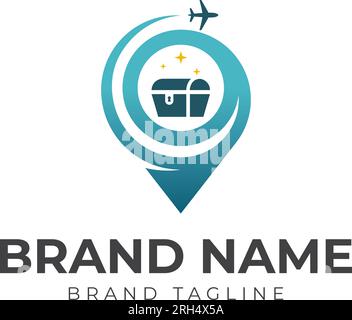 logo treasure travelling. combinazione di logo realizzata in tesoro e logo da viaggio, modello di logo. Illustrazione Vettoriale
