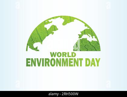Illustrazione della progettazione di modelli vettoriali per la giornata mondiale dell'ambiente. Happy Environment Day, 5 giugno. Mappa del mondo con testo del giorno ambiente. Adatto per saluto Illustrazione Vettoriale