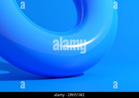 Galleggiante ad anello gonfiabile in gomma blu su sfondo blu. Rendering 3d astratto della composizione minimalista con forme geometriche e design moderno dello sfondo. Foto Stock