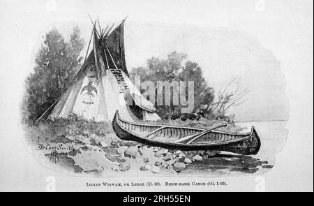 Indian Wigwam and Birch-Bark canoa tratta dal libro The Song of Hiawatha di Longfellow, Henry Wadsworth, 1807-1882 pubblicato da Mifflin and Company nel 1898 Foto Stock