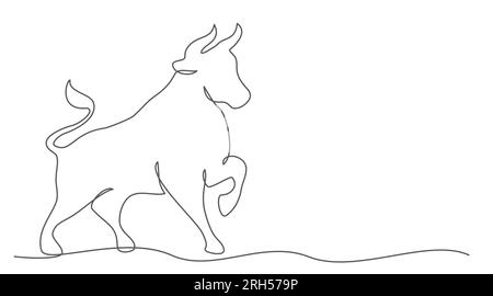 Buffalo una linea disegnata isolata su sfondo bianco Illustrazione Vettoriale