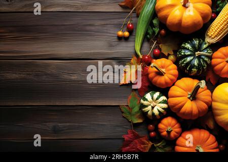 Cattura in alto del cibo naturale autunnale, a simboleggiare la freschezza e la generosità della stagione. Foto Stock