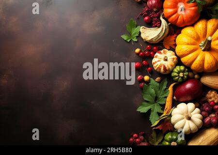 Cattura in alto del cibo naturale autunnale, a simboleggiare la freschezza e la generosità della stagione. Foto Stock