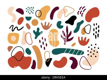 Raccolta di forme geometriche astratte. Disegnato a mano vettoriale di varie forme e oggetti scarabocchi. Set di stile moderno e contemporaneo astratto. Illustrazione colorata alla moda. Timbro texture. Illustrazione Vettoriale