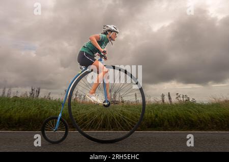 Penny Farthing Hill Climb Championships agosto 2023 Eastbourne, East Sussex, Regno Unito Foto Stock