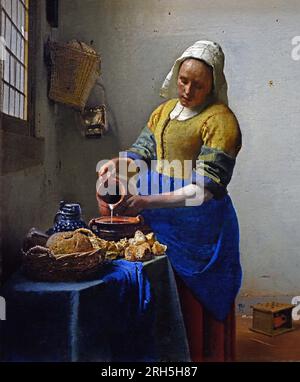 La cameriera della cucina Milkmaid - Het melk meisje (1658-1660) Johannes Jan Vermeer Dutch, Delft 1632–1675 Delft Netherlands (pittore olandese nell'età dell'oro, uno dei più grandi pittori, 17th ° secolo. senza tempo, momenti assennati, rimane enigmatica, inimitabile combinazione di colori e contenuto luminoso sconcertante) Foto Stock