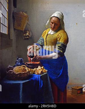 La cameriera della cucina Milkmaid - Het melk meisje (1658-1660) Johannes Jan Vermeer Dutch, Delft 1632–1675 Delft Netherlands (pittore olandese nell'età dell'oro, uno dei più grandi pittori, 17th ° secolo. senza tempo, momenti assennati, rimane enigmatica, inimitabile combinazione di colori e contenuto luminoso sconcertante) Foto Stock