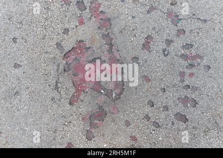 Una Sarajevo Rose. La cicatrice Mortor della guerra bosniaca riempita di resina rossa. Sarajevo, Bosnia ed Erzegovina, 13 agosto 2023. Foto Stock