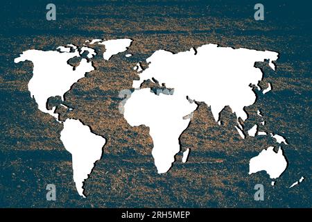 Circa delineato mappa del mondo con sfondo bianco Foto Stock