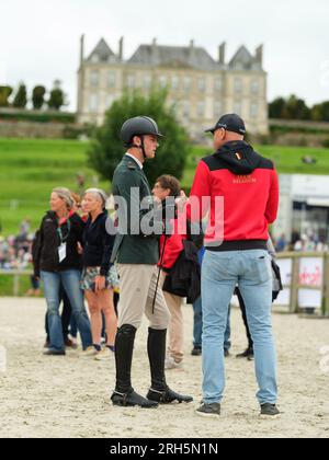 Le pin Au Haras, Francia. 13 agosto 2023. Jarno VERWIMP del Belgio con Mahalia durante lo showjumping al FEI Eventing European Championship il 13 agosto 2023, Haras du pin, Francia (foto di Maxime David/MXIMD Pictures - mximd.com) credito: MXIMD Pictures/Alamy Live News Foto Stock