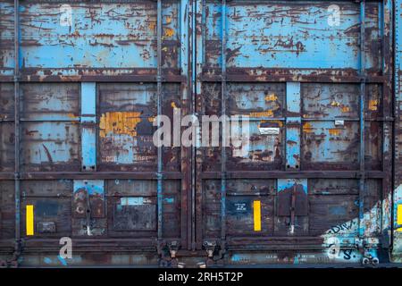 Dettaglio ravvicinato delle porte dei vagoni ferroviari Foto Stock