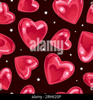 San Valentino. Motivo luminoso senza cuciture con palloncini e stelle lucenti e realistici a forma di cuore. Su sfondo nero. Per carta da parati, stampa su tessuto Illustrazione Vettoriale