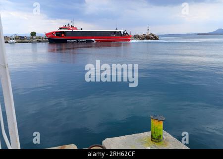 Hellenic Seaways traghetto veloce Aero 2, Megaloxori, Agistri, Isole Saroniche, Grecia. Foto Stock
