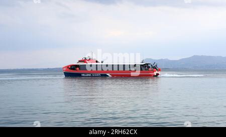 Hellenic Seaways traghetto veloce Aero 2, Megaloxori, Agistri, Isole Saroniche, Grecia. Foto Stock