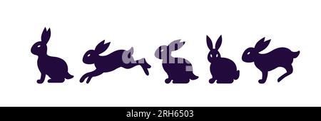 Silhouette di conigli da corsa. Illustrazione di animali stilizzati. Simbolo del Capodanno cinese 2023. Per adesivi, poster, cartoline, elementi di design. Illustrazione Vettoriale