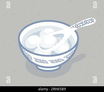 Southern Rice Balls Ningbo. Solstizio d'inverno, cucina yuan xiao. festival delle lanterne. Zuppa di palle, ripieno dolce, pasta di fagioli rossi, sesamo nero, marmellata p Illustrazione Vettoriale