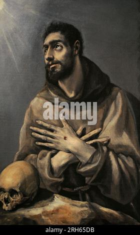 San Francesco d'Assisi (1181-1226). Fondatore dell'ordine francescano. Ritratto di El Greco (Domenikos Theotokopulos) (1541-1614), 1577-1580. Lazaro Galdiano Museum, Madrid, Spagna. Foto Stock