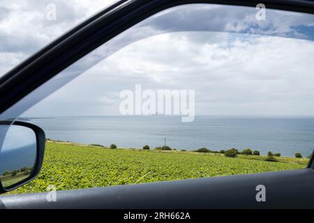 Telaio della porta attraverso l'isola, Ailsa Craig Island, Scozia Foto Stock