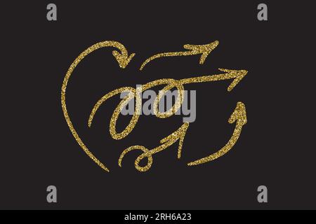Set di frecce in oro glitterato disegnate a mano. Illustrazione Vettoriale