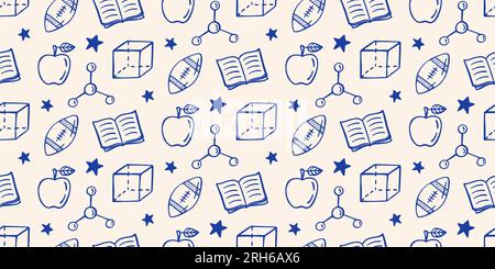 Materiale scolastico disegnato a mano con motivo senza cuciture Illustrazione Vettoriale