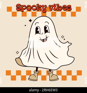Il fantasma di halloween in stile retrò. Vibrazioni spaventose. Illustrazione Vettoriale