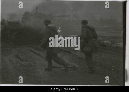 Fotografo delle SS, Grönert, Hermann (Totenkopf, Russia e Italia 1943) dimostrazione Tiger i agli ufficiali giapponesi; azione di combattimento invernale con halftrack, cannone antiproiettile montato sull'halftrack, e StuG III; popolazione russa; molte foto di azione di combattimento della fanteria in Russia con Tiger IS, StuG, Marder e cannoni anticarro; carri armati russi distrutti e catturati; prigionieri di guerra russi; soldati che svuotano le mine; armi d'assalto e Tiger è con la fanteria in Italia, addestramento della fanteria con mortai e un fiume che attraversa lo schwimmwagen Foto Stock