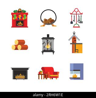 Set di icone del concetto di caminetto Illustrazione Vettoriale