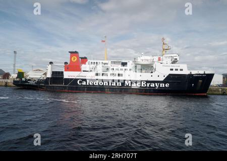 Caledonian MacBrayne traghetto isole Ebridi nel porto di Ayr, Scozia, Regno Unito Foto Stock