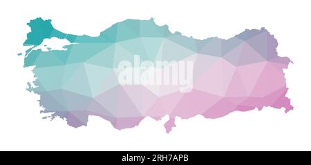 Mappa poligonale della Turchia. Illustrazione geometrica del paese in colori smeraldo ametista. Mappa della Turchia in stile low poly. Tecnologia, Internet, rete Illustrazione Vettoriale