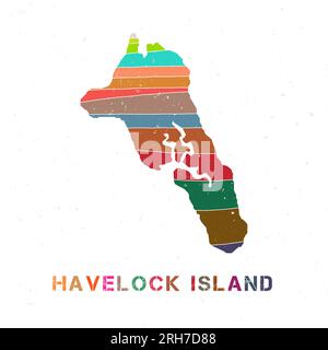 Mappa di Havelock Island. Forma dell'isola con bellissime onde geometriche e texture grunge. Affascinante illustrazione vettoriale. Illustrazione Vettoriale