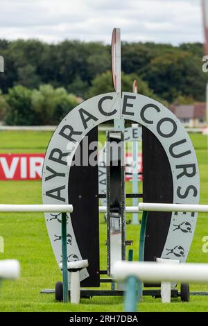 Il traguardo all'ippodromo di Ayr, in Scozia Foto Stock