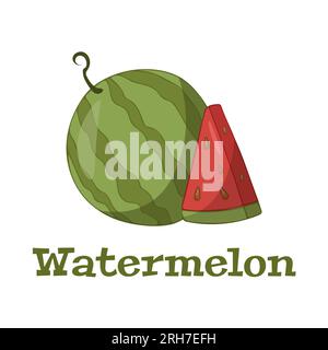 Anguria con illustrazione vettoriale sezione. Illustrazione dell'anguria progettazione vettoriale della frutta. Illustrazione Vettoriale
